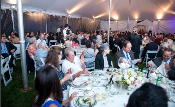 The crowd inside the tent.