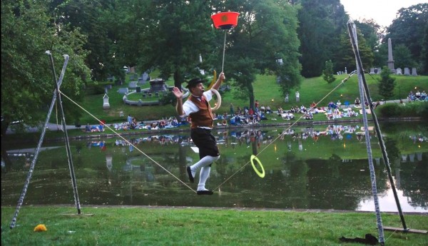 Dikki Ellis, who has been working with the legendary Big Apple Circus for over three decades, was Leon Javelli (who is interred at Green-Wood), the slack wire walker.