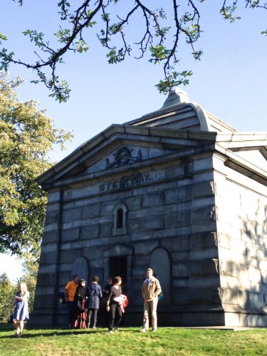 The Steinway Mausoleum (yes, the piano people) is the largest tomb at Green-Wood: there is room for 256 interments, 128 on the ground floor and 128 in the basement.