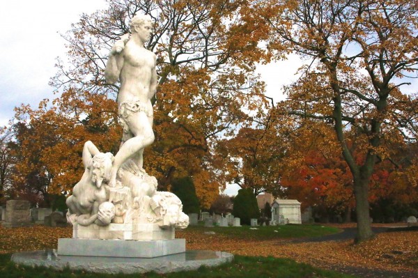 Frederick Macmonnies's "Civic Virtue," reveling in the nearby trees.