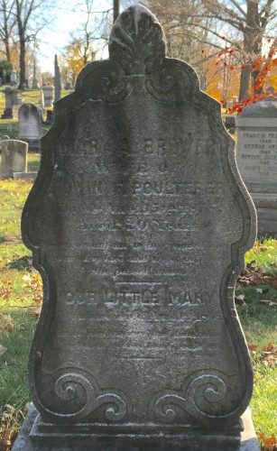 "Italian Marble Headstone" ordered for Edwin F. Poulterer on March 24, 1859. It was billed at $68 ($1883 today), with an additional $5.67 for carving 227 letters.