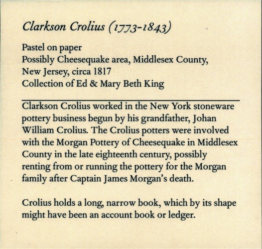 The exhibition label for the Clarkson Crolius portrait at