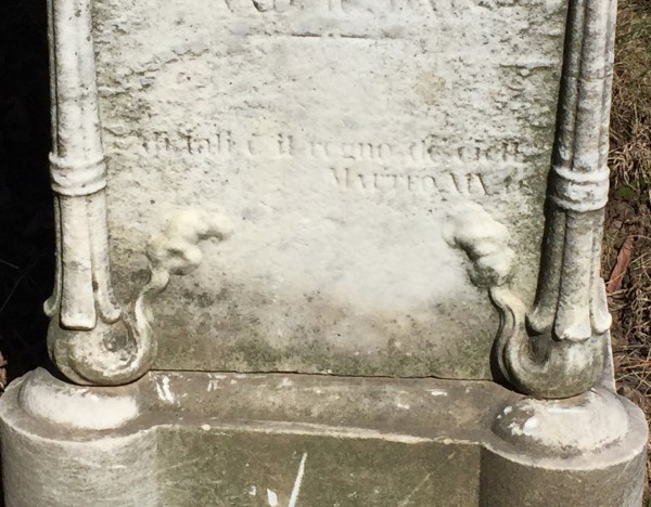 Note the fine marble carving at the bottom of the Piatti Monument. The downturned torches symbolize a family in mourning. But note that the torches are lit; the flame still burns, the family continues.