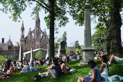 memorial day concert spectators on hillside photo