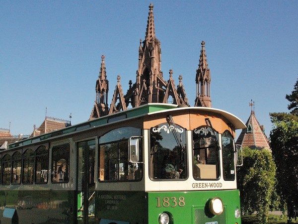 green-wood trolley at gates