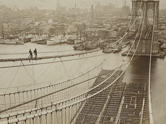 brooklyn bridge during construction