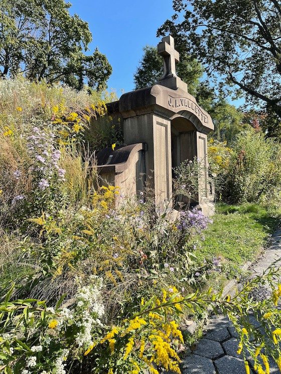 mausoleum spring foliage