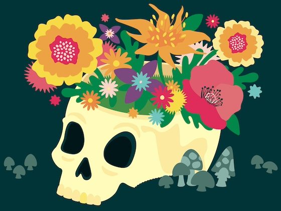 stylized skull with flowers