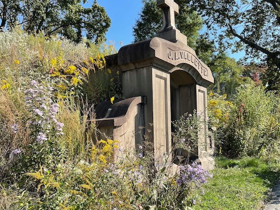 mausoleum surrounded by greenery