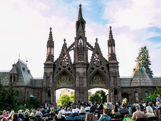 concert and crowd at front gates