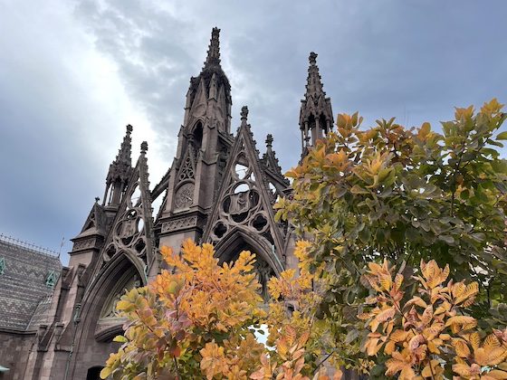 main entrance arch and fall leaves